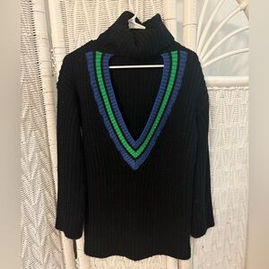 Endless Rose Black Sweater with Blue and Green V-Neck